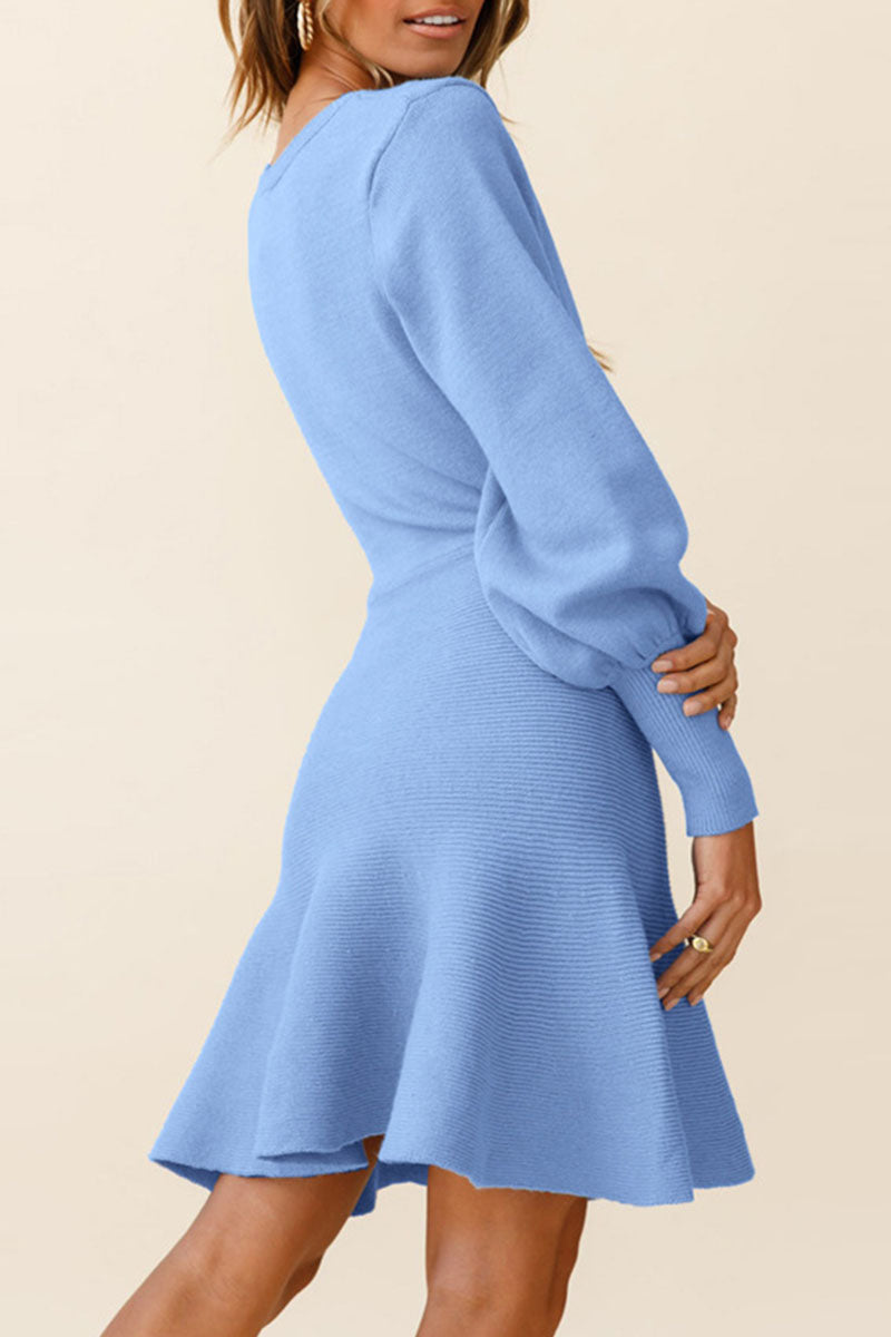 Vestidos de celebridades de moda con cuello redondo, patchwork liso y corte A (4 colores)