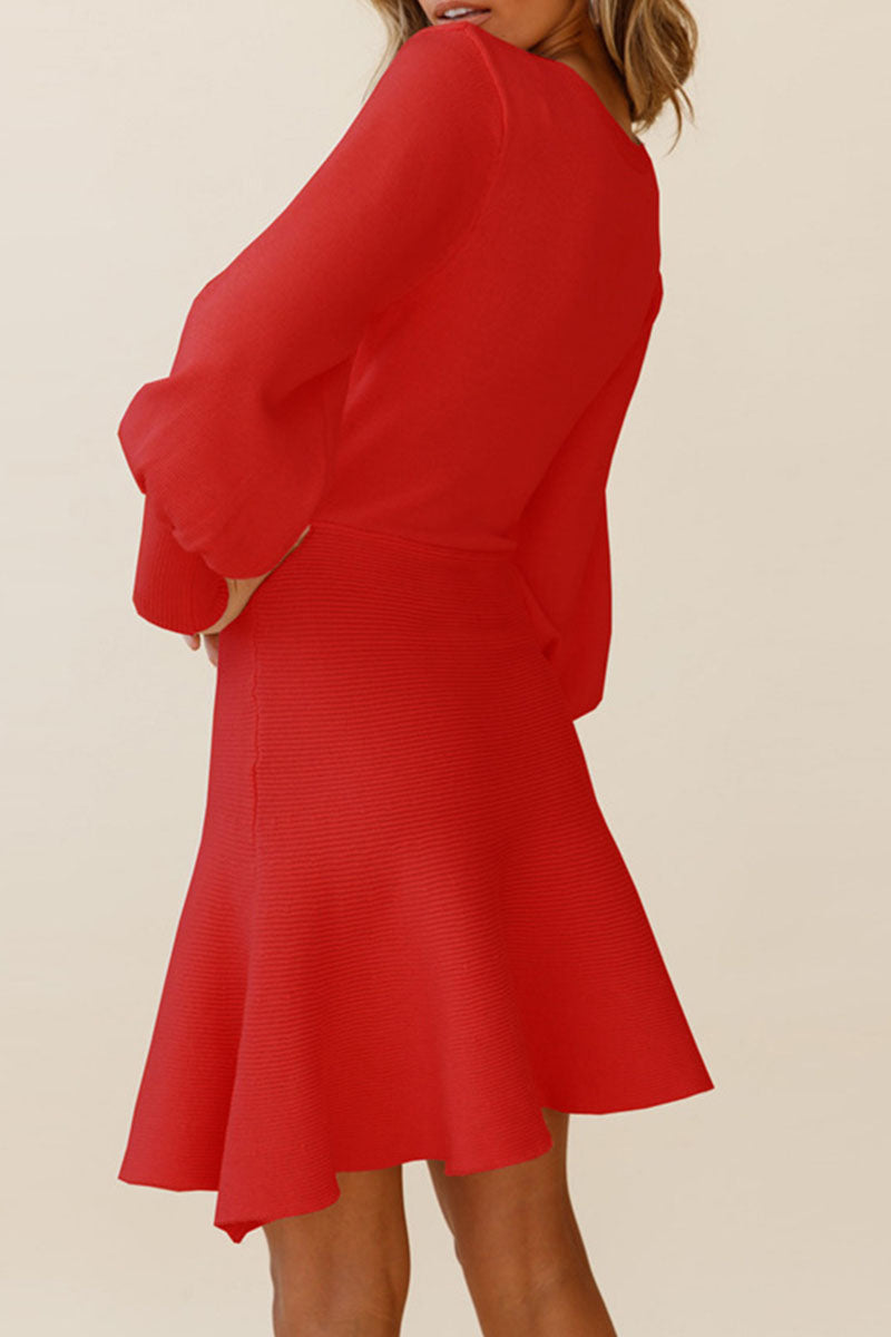 Vestidos de celebridades de moda con cuello redondo, patchwork liso y corte A (4 colores)