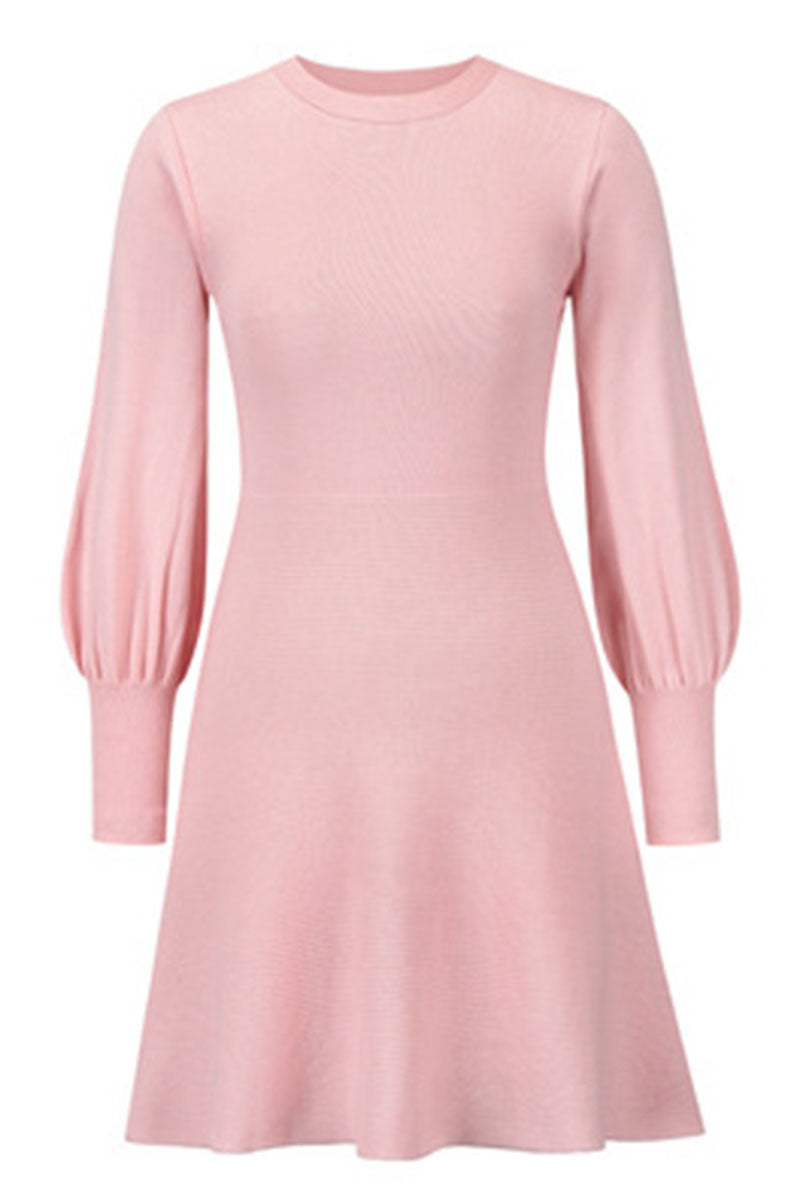 Vestidos de celebridades de moda con cuello redondo, patchwork liso y corte A (4 colores)