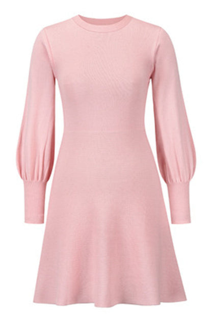 Vestidos de celebridades de moda con cuello redondo, patchwork liso y corte A (4 colores)