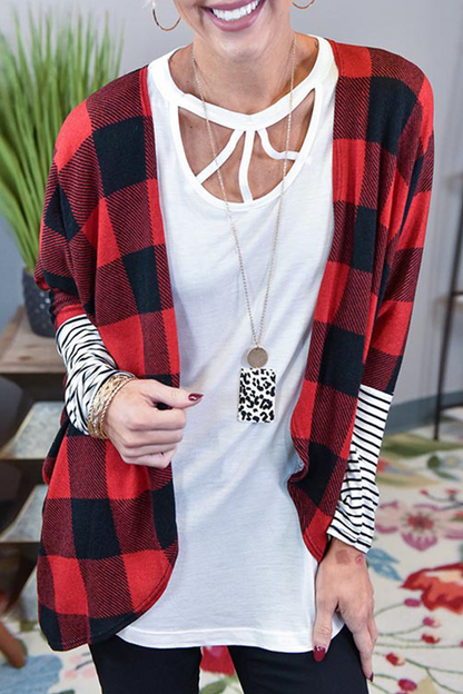 Tops casuales de cuadros a rayas con patchwork en contraste