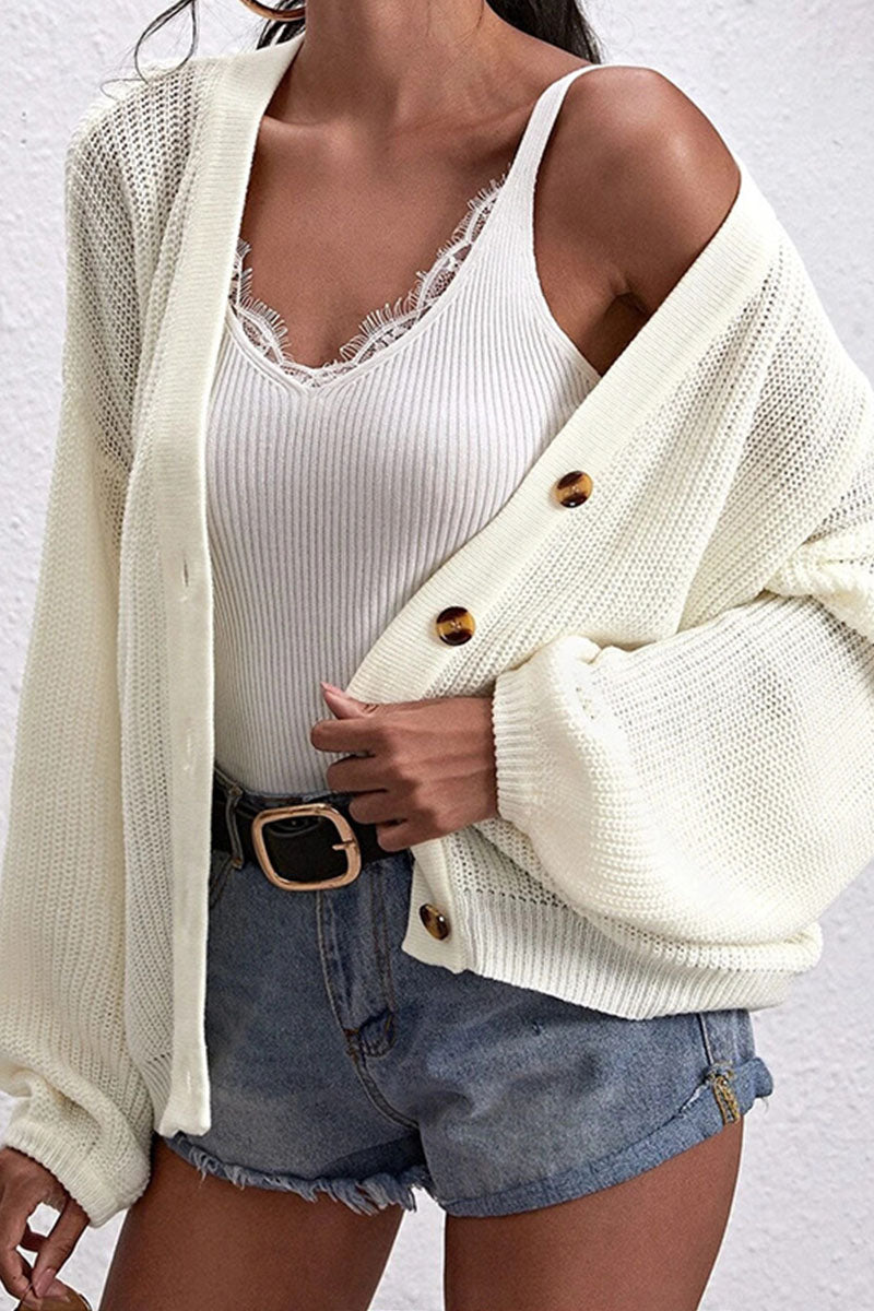 Tops casuales de moda con cuello en V y abertura en la parte superior lisa