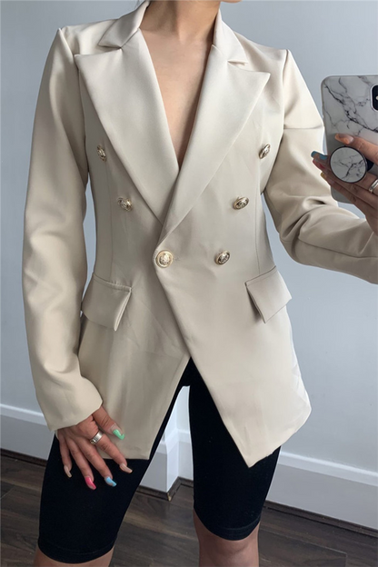 Elegante prenda exterior con cuello vuelto, hebilla de unión dividida sólida