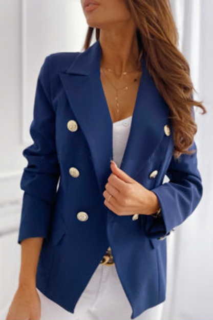Elegante prenda exterior con botones de patchwork lisos y cuello vuelto (5 colores)
