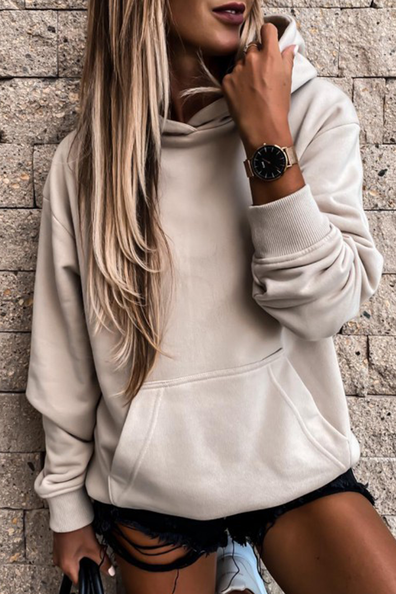 Sudadera con capucha y cuello alto, informal, de estilo urbano, con bolsillos y parches lisos (4 colores)