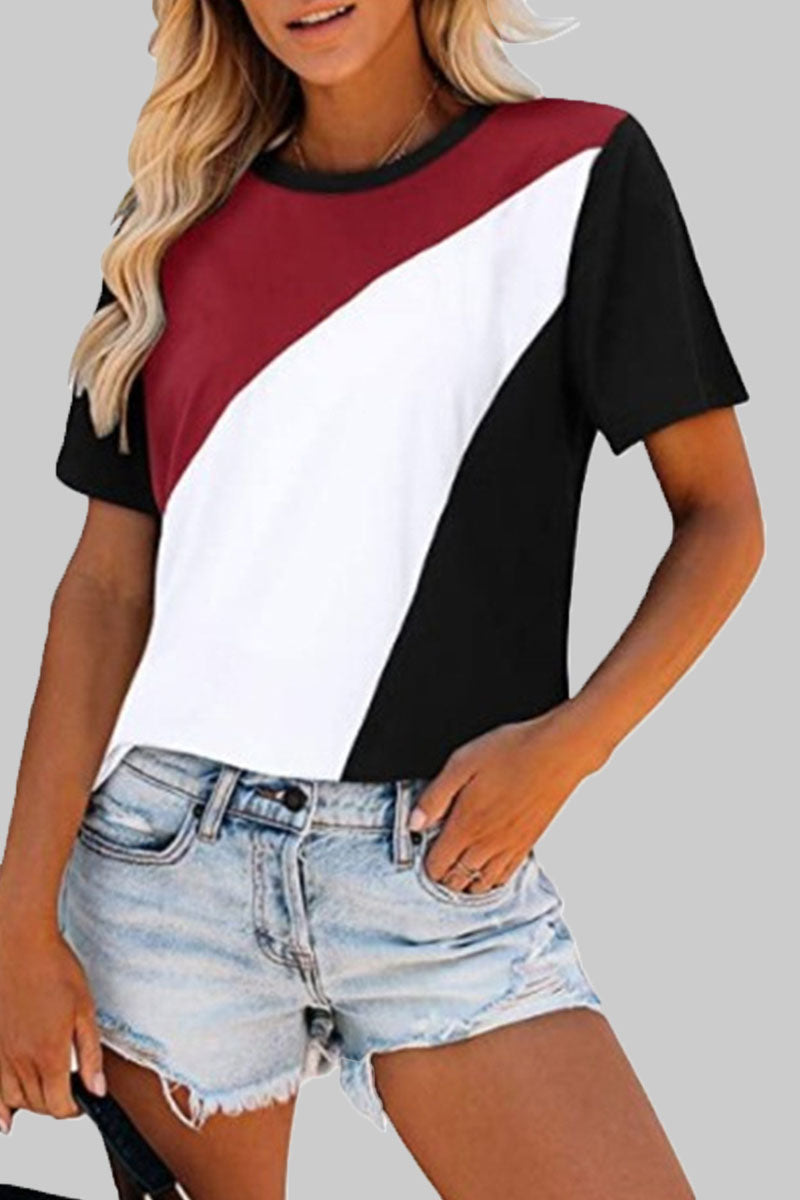 Camisetas casuales de moda con cuello redondo, lisas y divididas