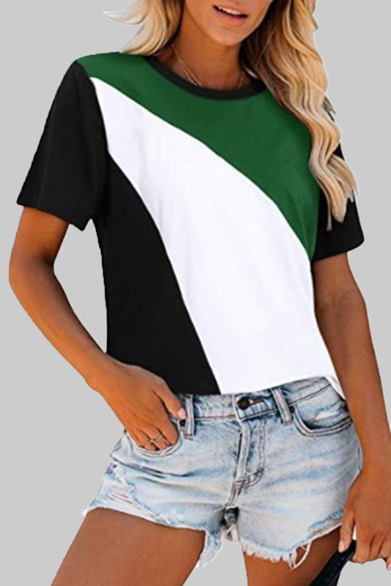 Camisetas casuales de moda con cuello redondo, lisas y divididas