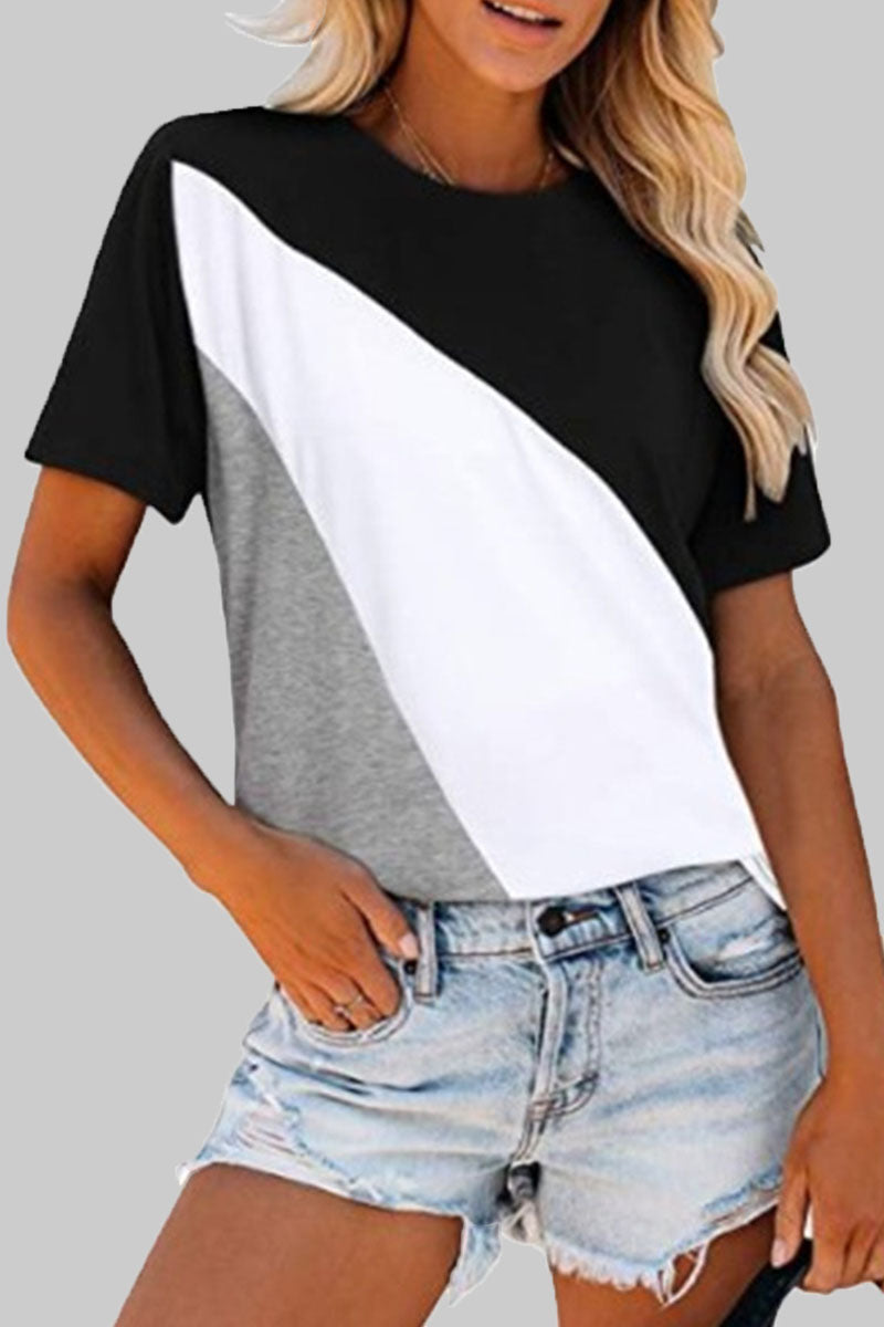 Camisetas casuales de moda con cuello redondo, lisas y divididas