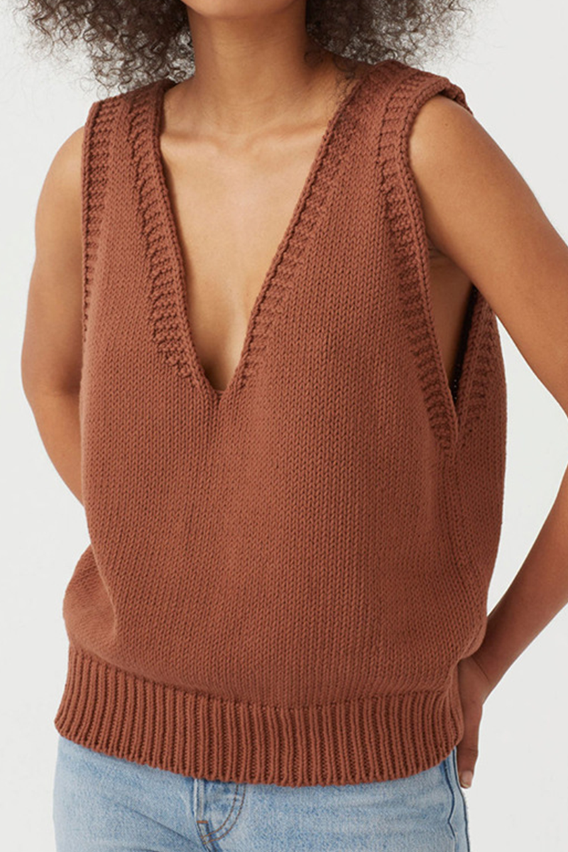 Suéter básico casual con cuello en V y estampado sólido