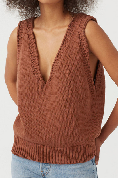 Suéter básico casual con cuello en V y estampado sólido