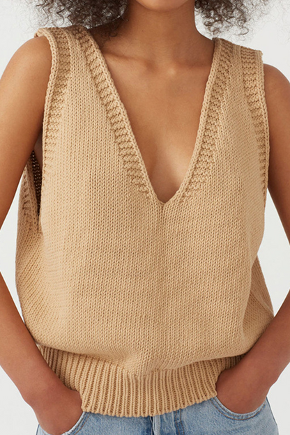 Suéter básico casual con cuello en V y estampado sólido