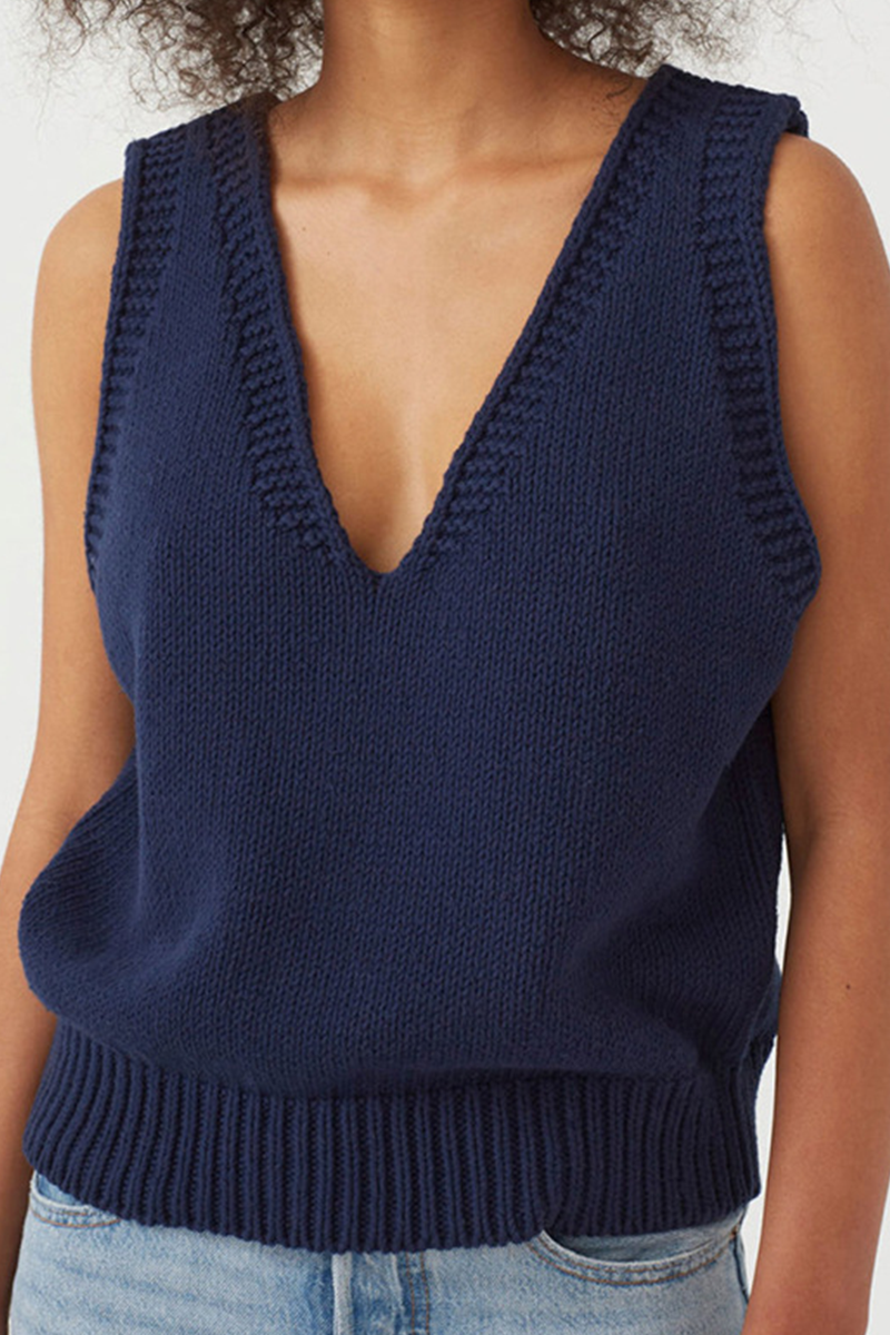 Suéter básico casual con cuello en V y estampado sólido