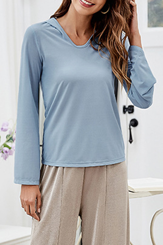 Tops casuales con cuello y capucha de patchwork sólido