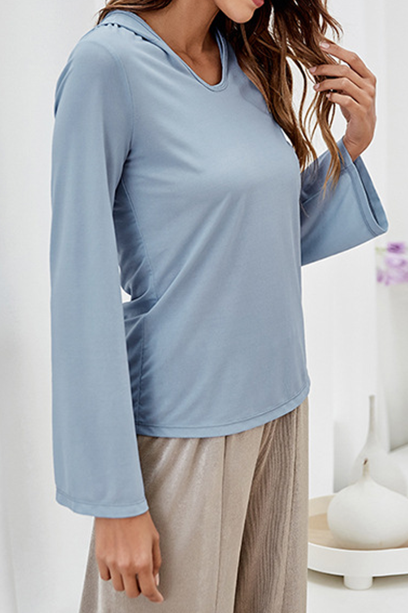 Tops casuales con cuello y capucha de patchwork sólido