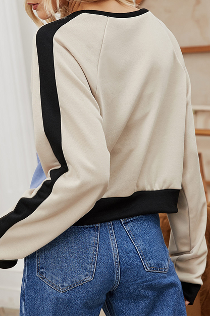 Tops casuales de cuello redondo con contraste y patchwork urbano