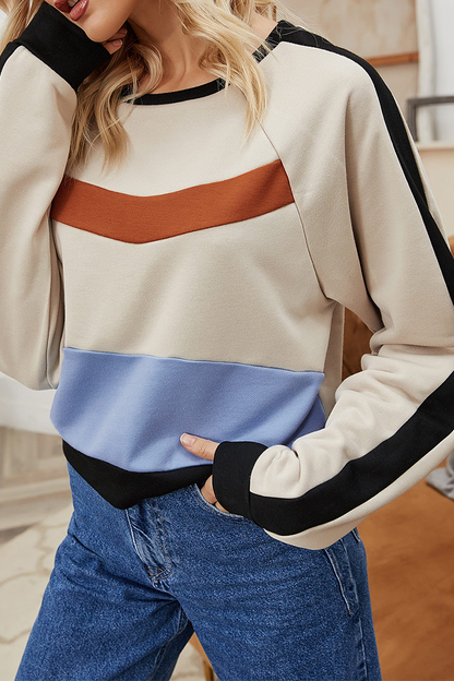 Tops casuales de cuello redondo con contraste y patchwork urbano
