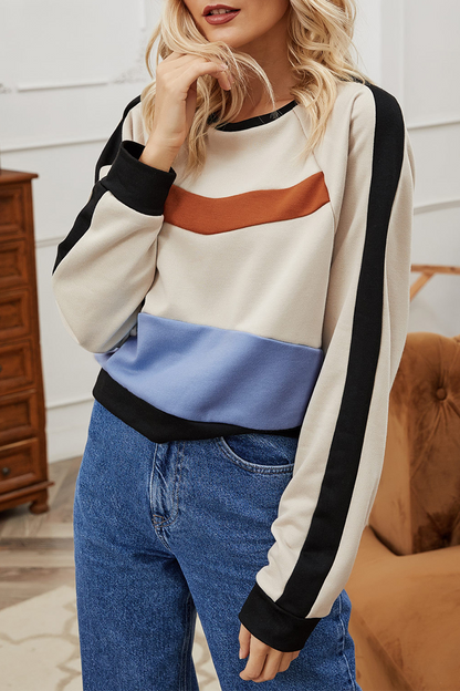 Tops casuales de cuello redondo con contraste y patchwork urbano