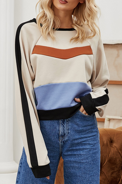 Tops casuales de cuello redondo con contraste y patchwork urbano
