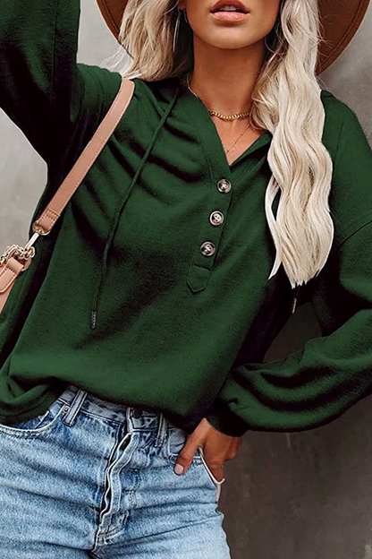Tops casuales con capucha, cuello, hebilla y cordón ajustable de color sólido