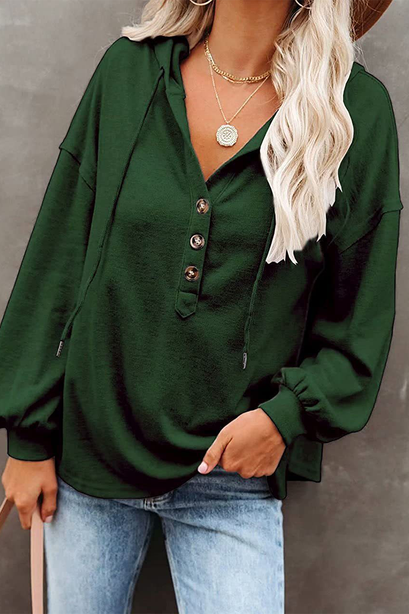 Tops casuales con capucha, cuello, hebilla y cordón ajustable de color sólido