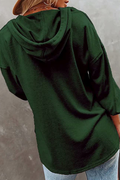 Tops casuales con capucha, cuello, hebilla y cordón ajustable de color sólido