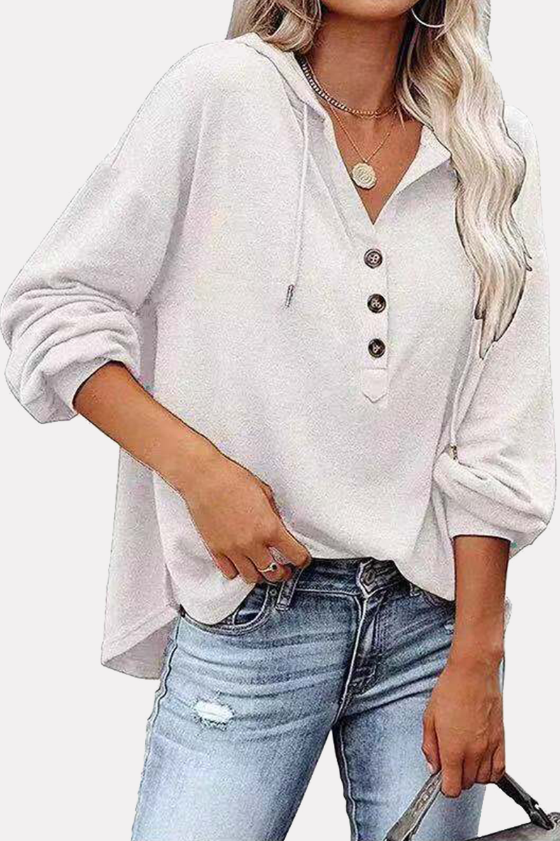 Tops casuales con capucha, cuello, hebilla y cordón ajustable de color sólido