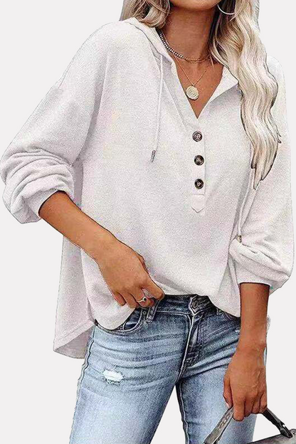 Tops casuales con capucha, cuello, hebilla y cordón ajustable de color sólido