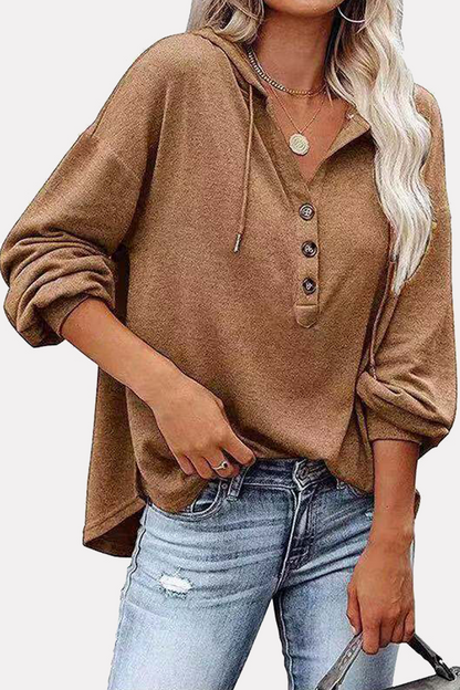 Tops casuales con capucha, cuello, hebilla y cordón ajustable de color sólido