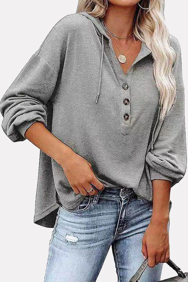 Tops casuales con capucha, cuello, hebilla y cordón ajustable de color sólido