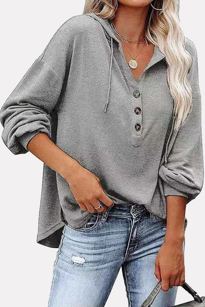 Tops casuales con capucha, cuello, hebilla y cordón ajustable de color sólido