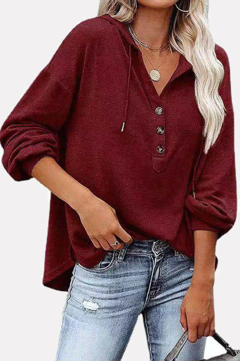 Tops casuales con capucha, cuello, hebilla y cordón ajustable de color sólido