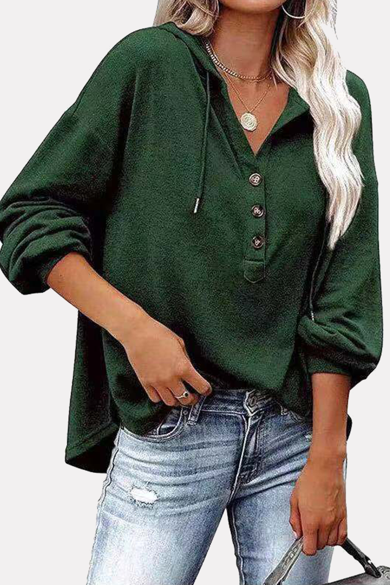 Tops casuales con capucha, cuello, hebilla y cordón ajustable de color sólido