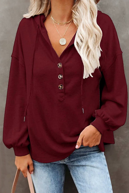 Tops casuales con capucha, cuello, hebilla y cordón ajustable de color sólido
