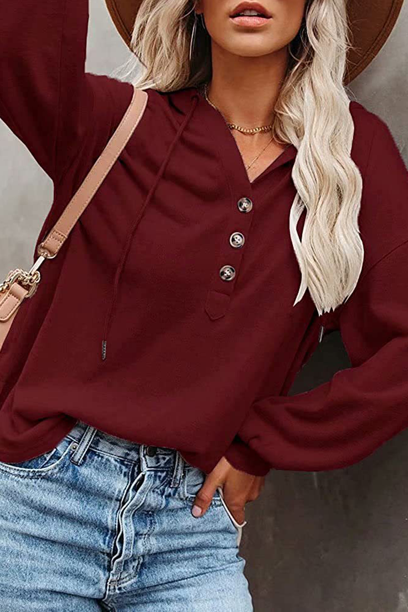 Tops casuales con capucha, cuello, hebilla y cordón ajustable de color sólido