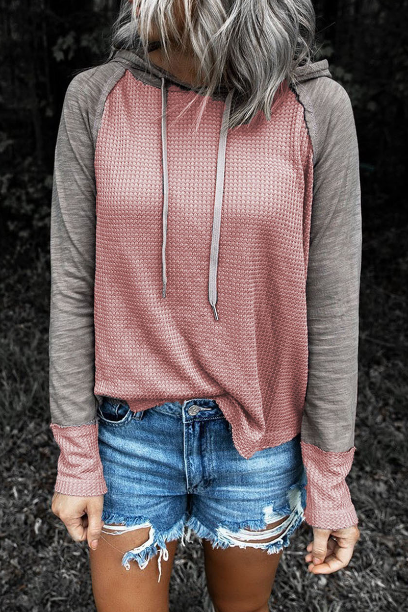 Tops casuales con capucha y cuello en contraste con cordón ajustable y patchwork (5 colores)