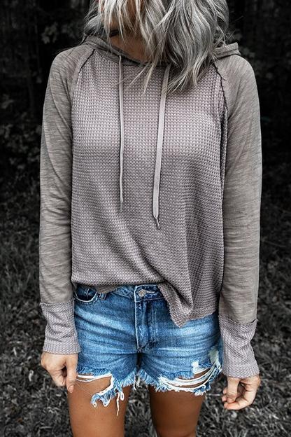 Tops casuales con capucha y cuello en contraste con cordón ajustable y patchwork (5 colores)