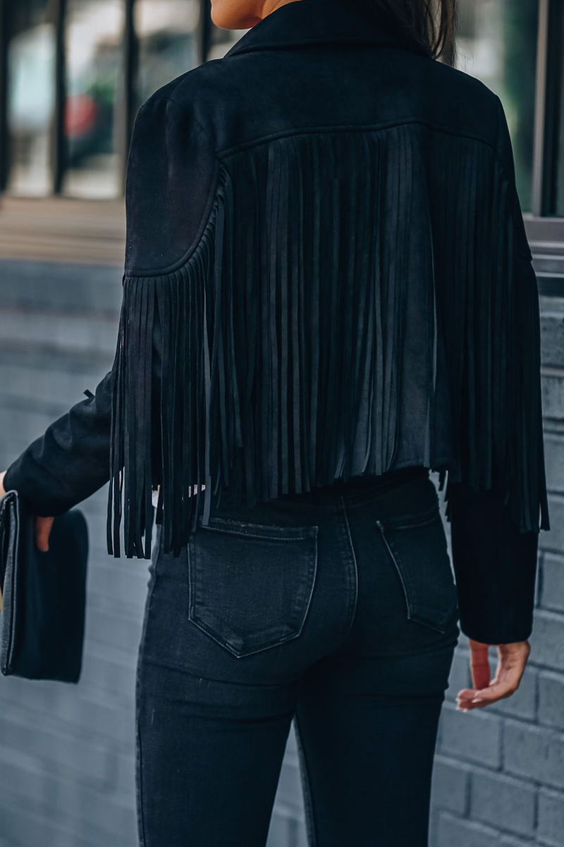Prendas de abrigo con cuello vuelto, patchwork, borlas lisas y moda urbana