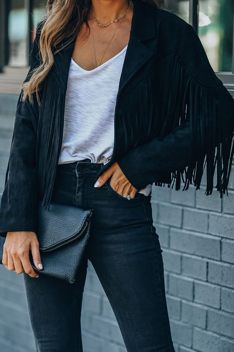 Prendas de abrigo con cuello vuelto, patchwork, borlas lisas y moda urbana