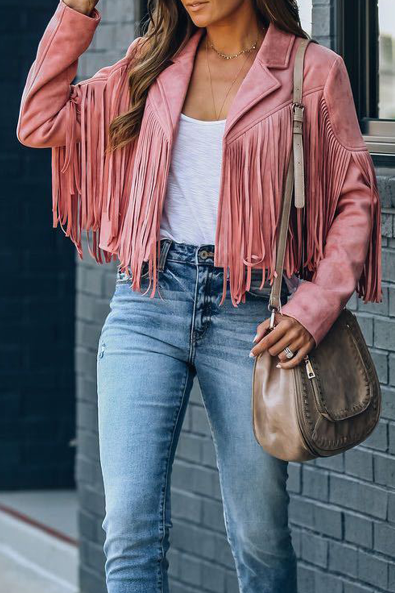 Prendas de abrigo con cuello vuelto, patchwork, borlas lisas y moda urbana