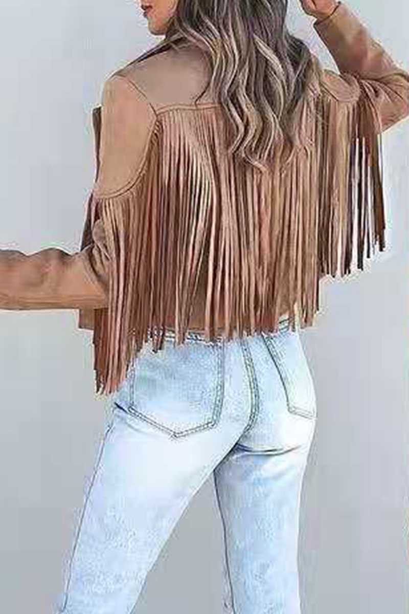 Prendas de abrigo con cuello vuelto, patchwork, borlas lisas y moda urbana