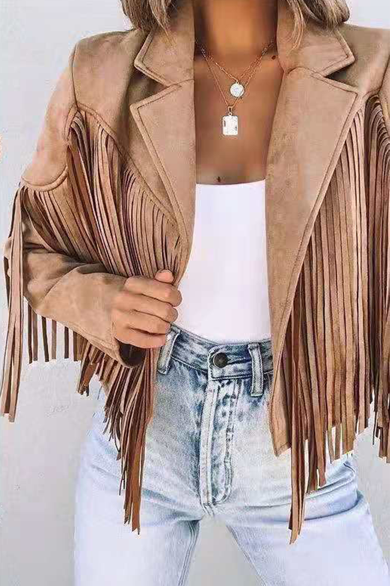 Prendas de abrigo con cuello vuelto, patchwork, borlas lisas y moda urbana