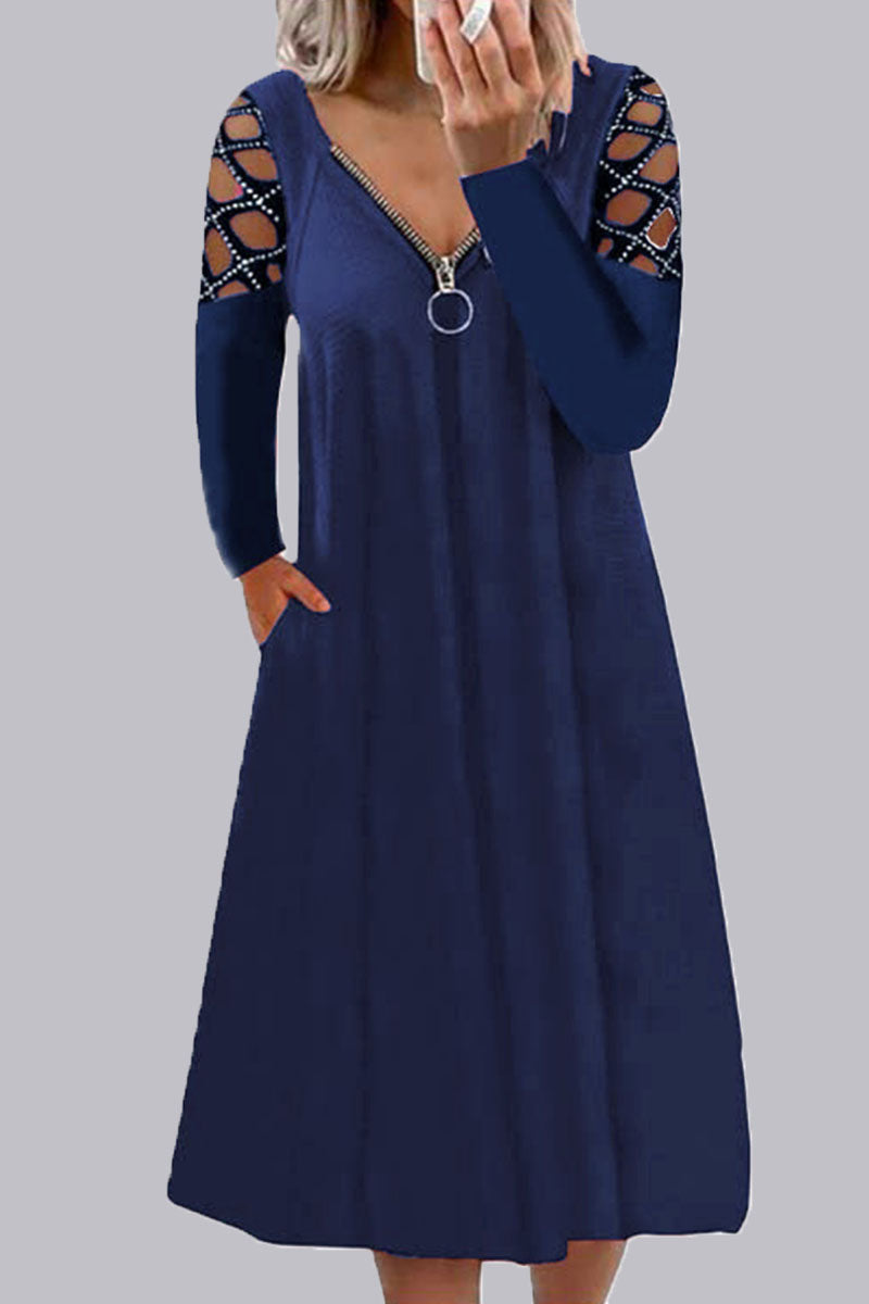 Vestidos casuales de corte A con escote en V y abertura en la parte superior (7 colores)