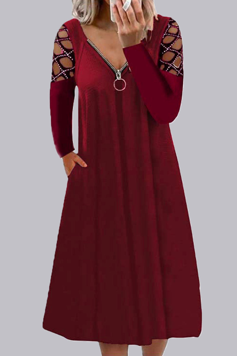 Vestidos casuales de corte A con escote en V y abertura en la parte superior (7 colores)