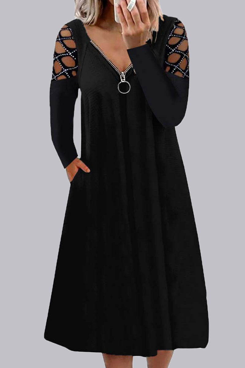 Vestidos casuales de corte A con escote en V y abertura en la parte superior (7 colores)