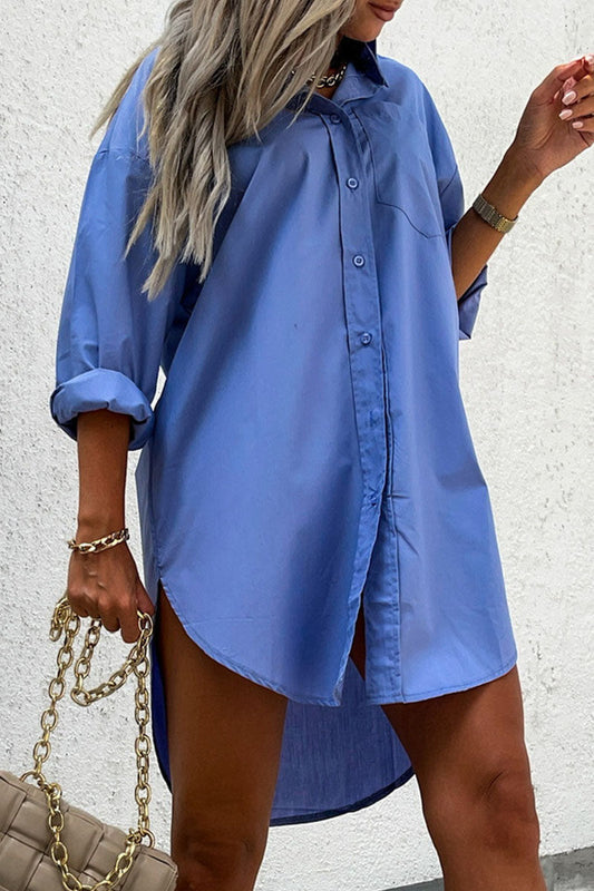 Blusa de cuello vuelto con abertura lateral lisa de moda urbana (3 colores)
