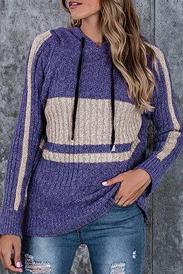 Tops casuales con capucha, cuello y cordón ajustable de patchwork