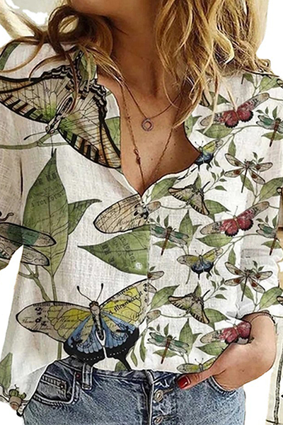 Blusa informal con cuello vuelto y hebilla con estampado (7 colores)