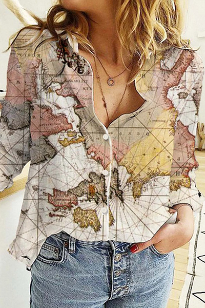 Blusa informal con cuello vuelto y hebilla con estampado (7 colores)