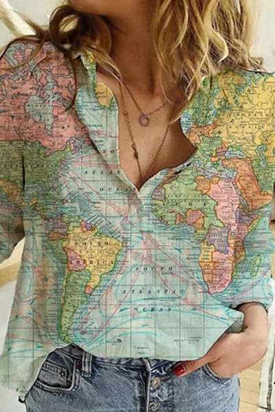 Blusa informal con cuello vuelto y hebilla con estampado (7 colores)