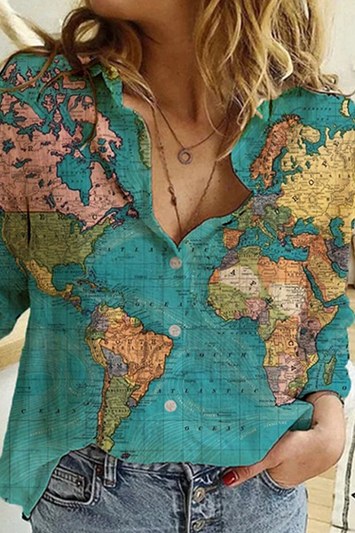 Blusa informal con cuello vuelto y hebilla con estampado (7 colores)